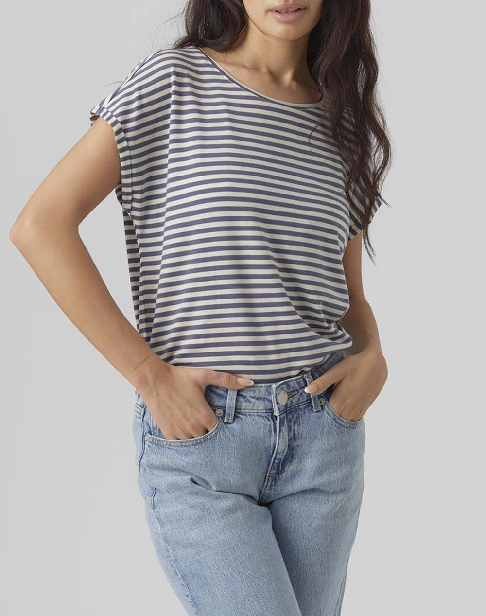 VERO MODA VMAVA PLAIN SS TOP STRIPE GA JRS NOOS