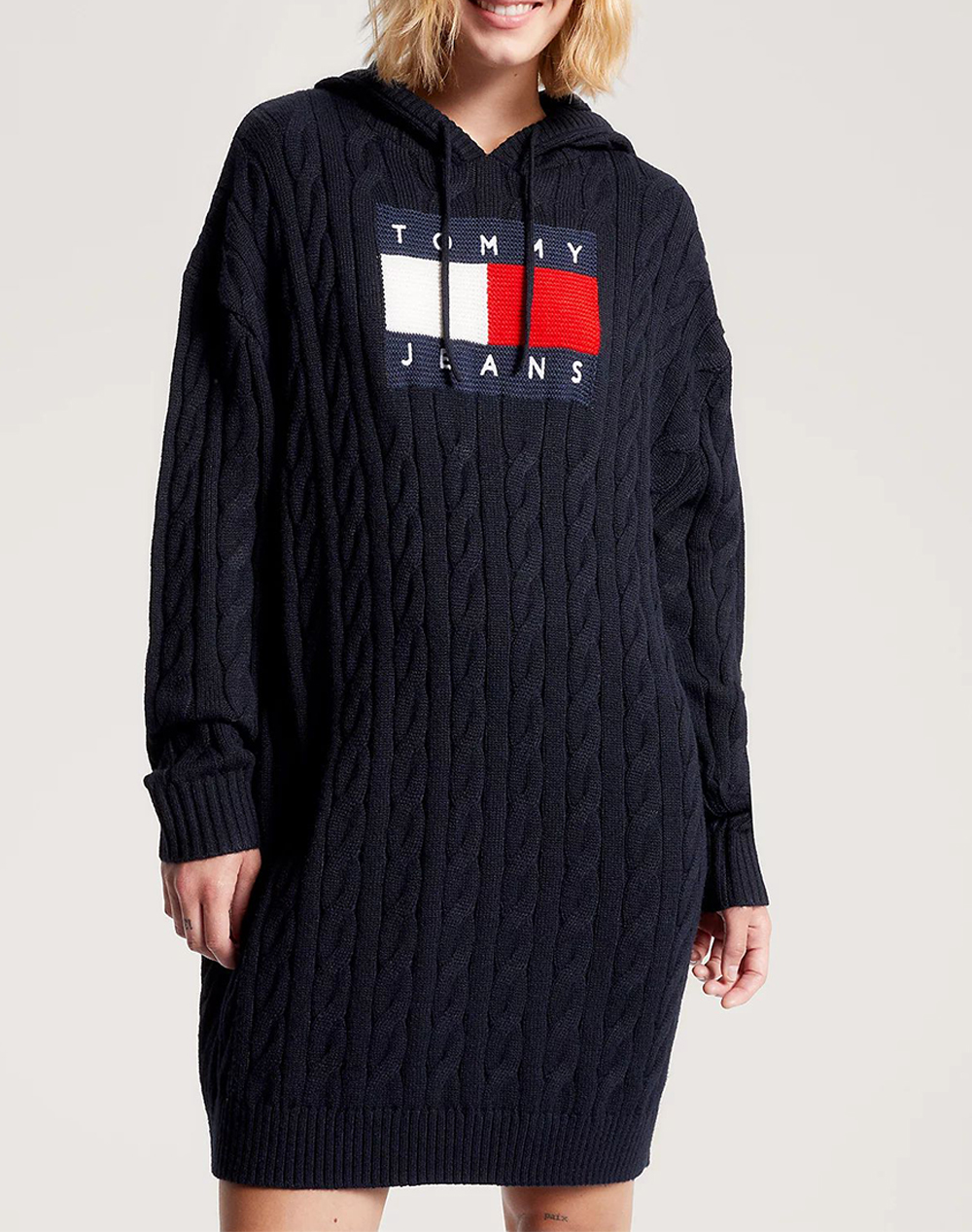 TOMMY JEANS TJW CABLE FLAG HOODIE DRESS