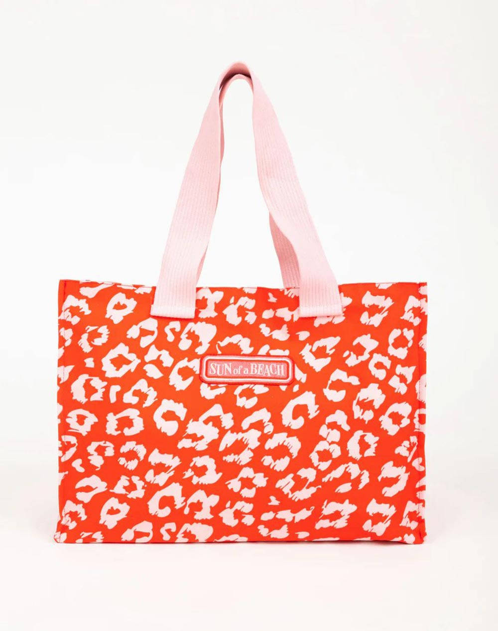 SUN OF A BEACH Red Leopard | Tote Beach Bag (Dimensiuni: 53 x 36 x 11 cm.)