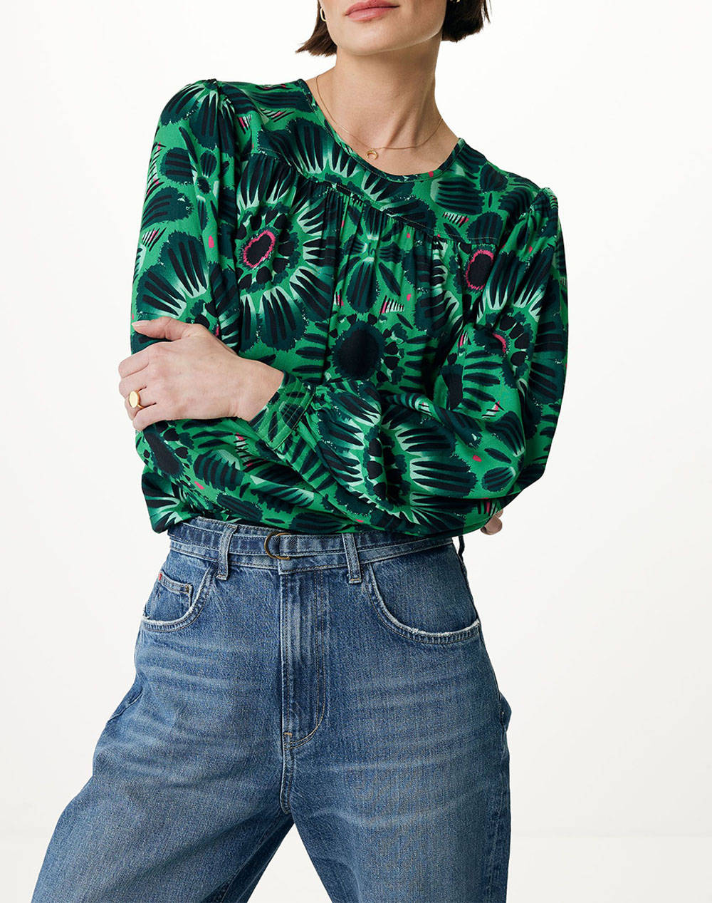 MEXX Printed blouse with puff sleeves and shoulderpleats