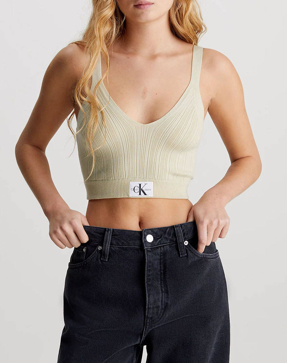 CALVIN KLEIN WOVEN LABEL SWEATER BRALETTE