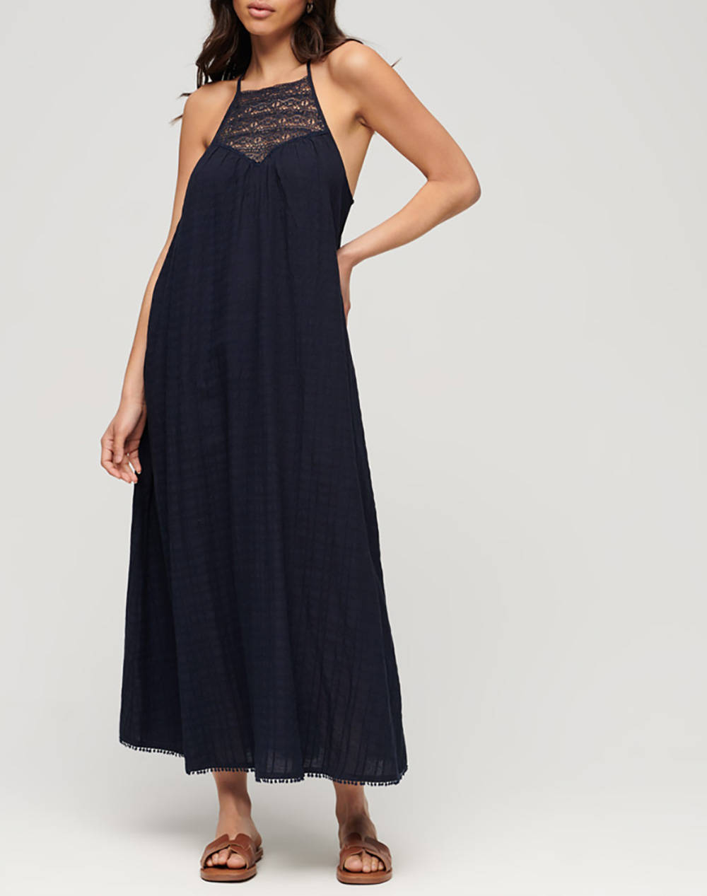 SUPERDRY D3 OVIN LACE HALTER MAXI BEACH DRESS ROCHIE DE DAMA