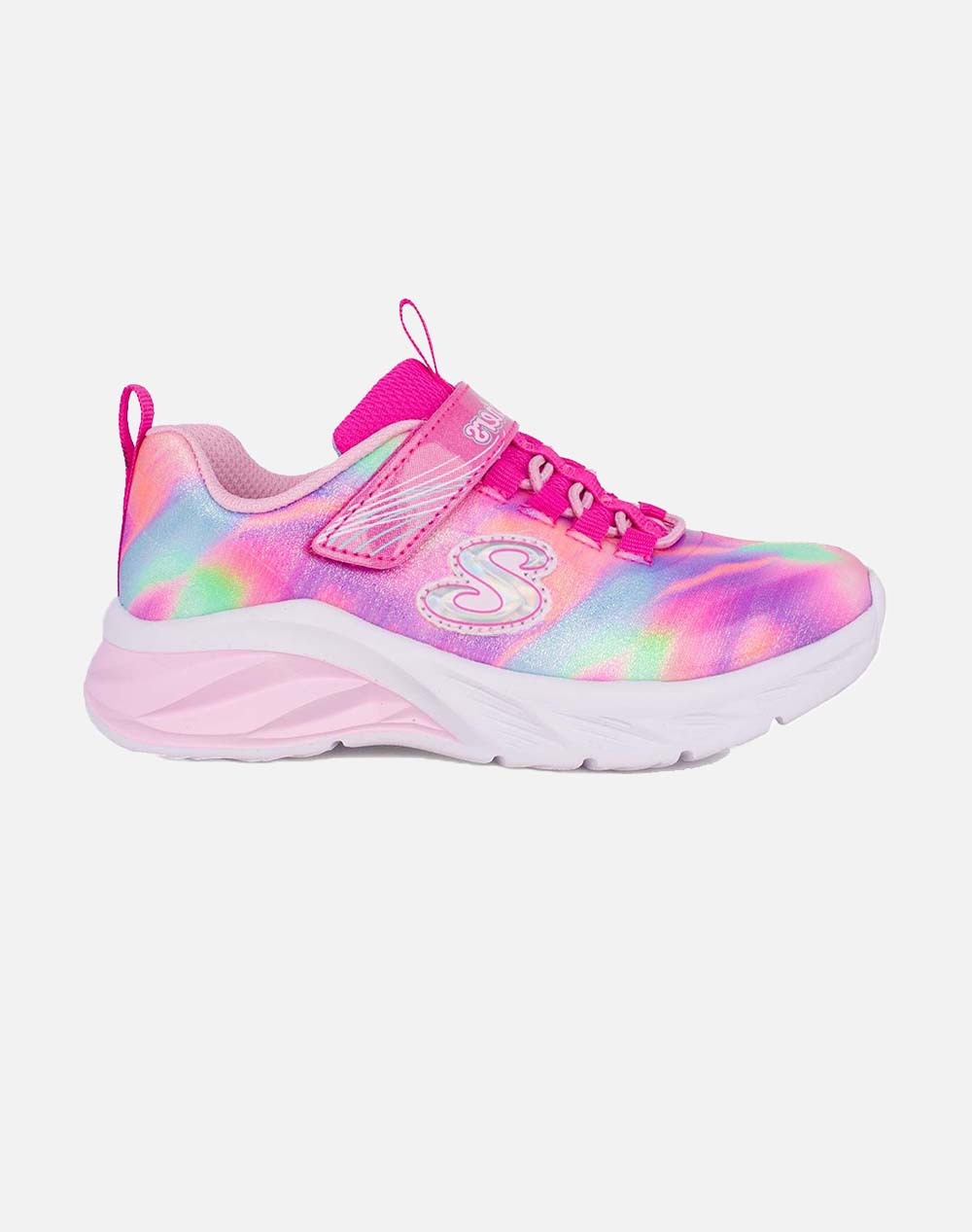 SKECHERS Bungee And Strap Sneaker W/ Multi Print & Sparkle Mesh Upper