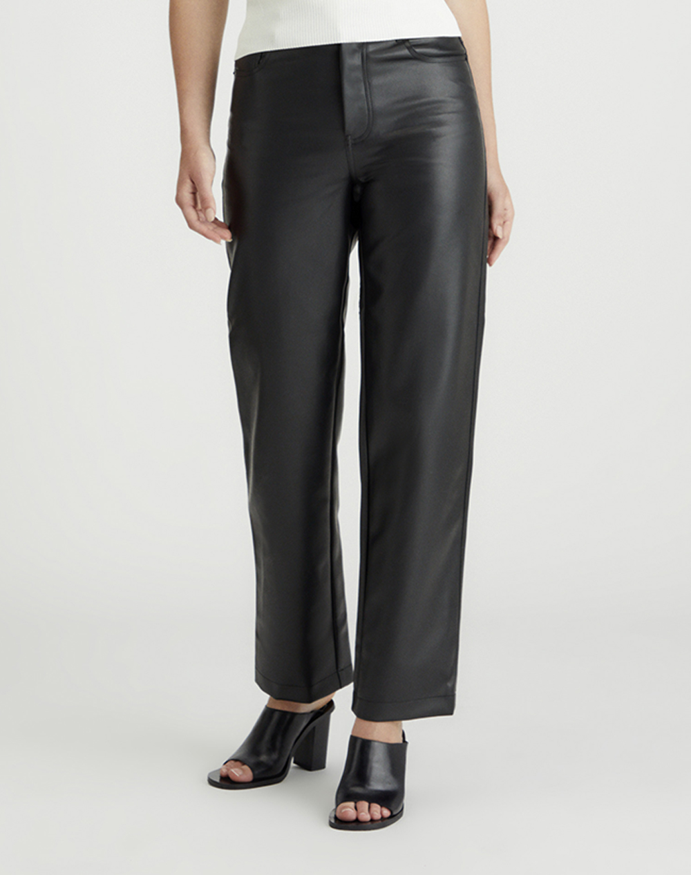 CALVIN KLEIN FAUX LEATHER HR STRAIGHT PANTS