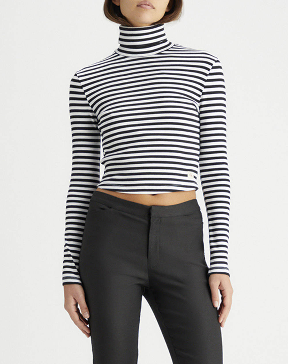 CALVIN KLEIN WOVEN LABEL RIB ROLLNECK