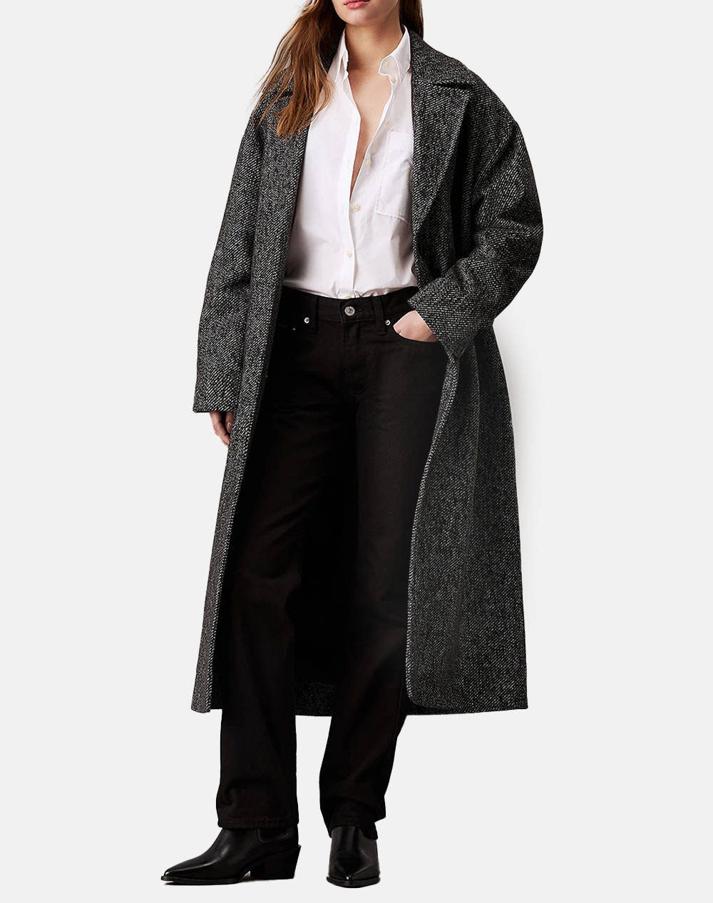 CALVIN KLEIN MELANGE LONG WOOL COAT