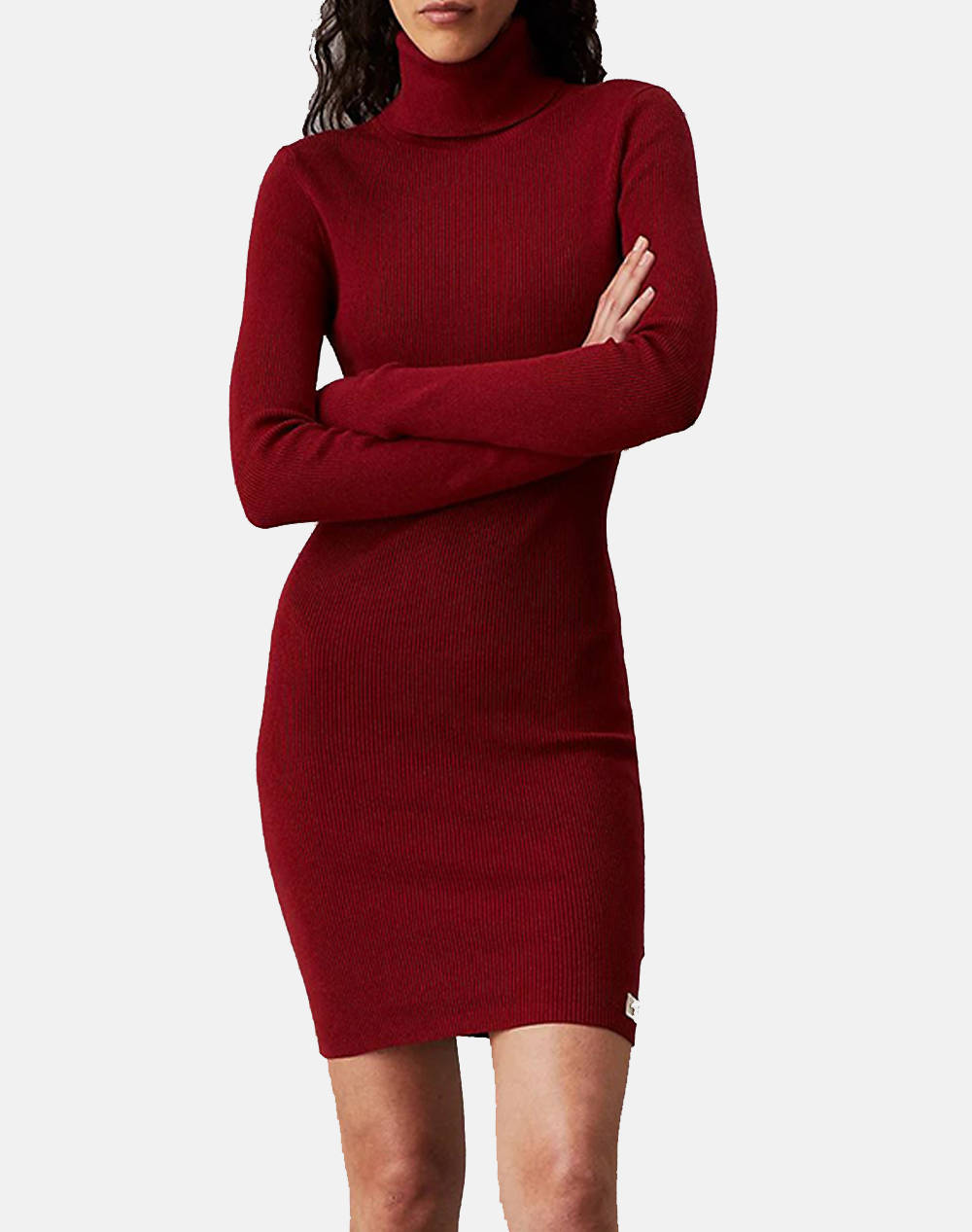 CALVIN KLEIN WOVEN LABEL TIGHT SWEATER DRESS