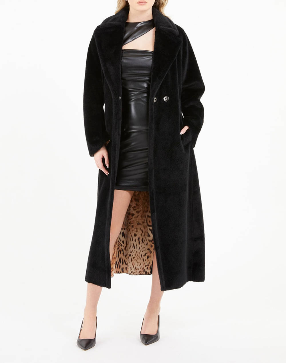 GUESS ADA LONG FAUX FUR CO GEACA DE DAMA