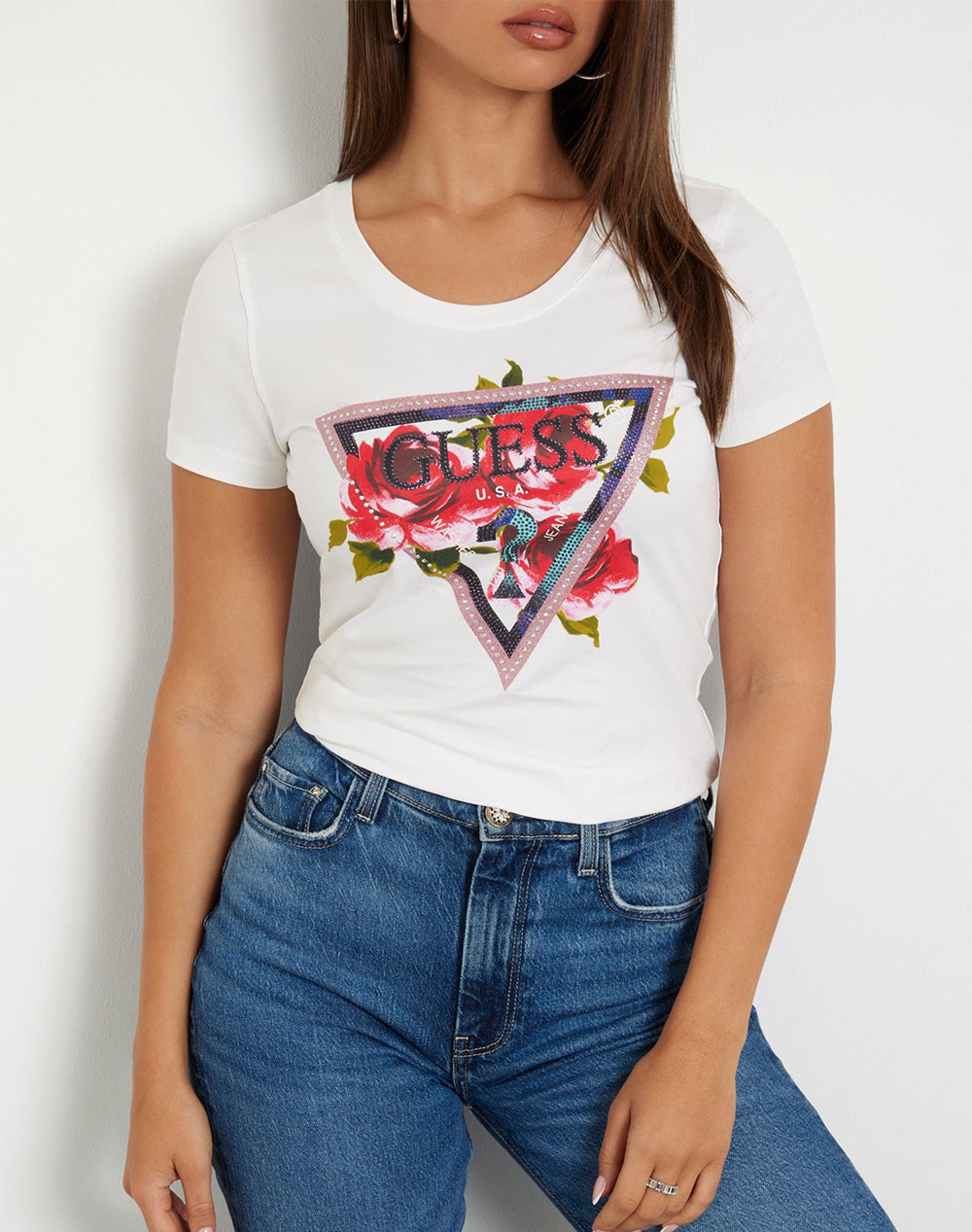 GUESS SS CN ROSES TRIANGLE TEE BLUZA DE DAMA