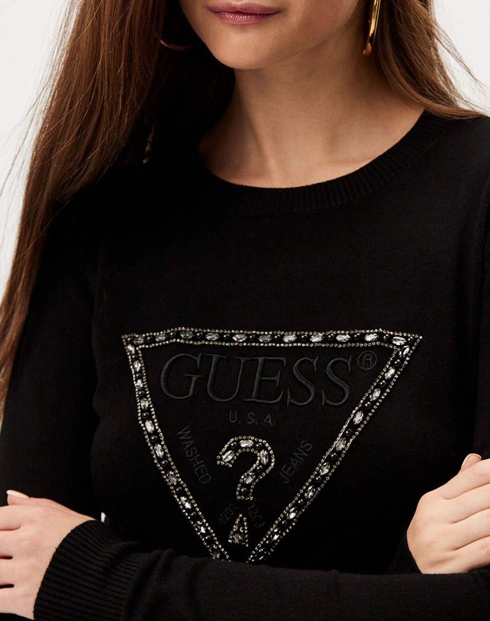 GUESS RYLIE TRIANGLE LOGO RN LS SWTR HANORAC DE DAMA