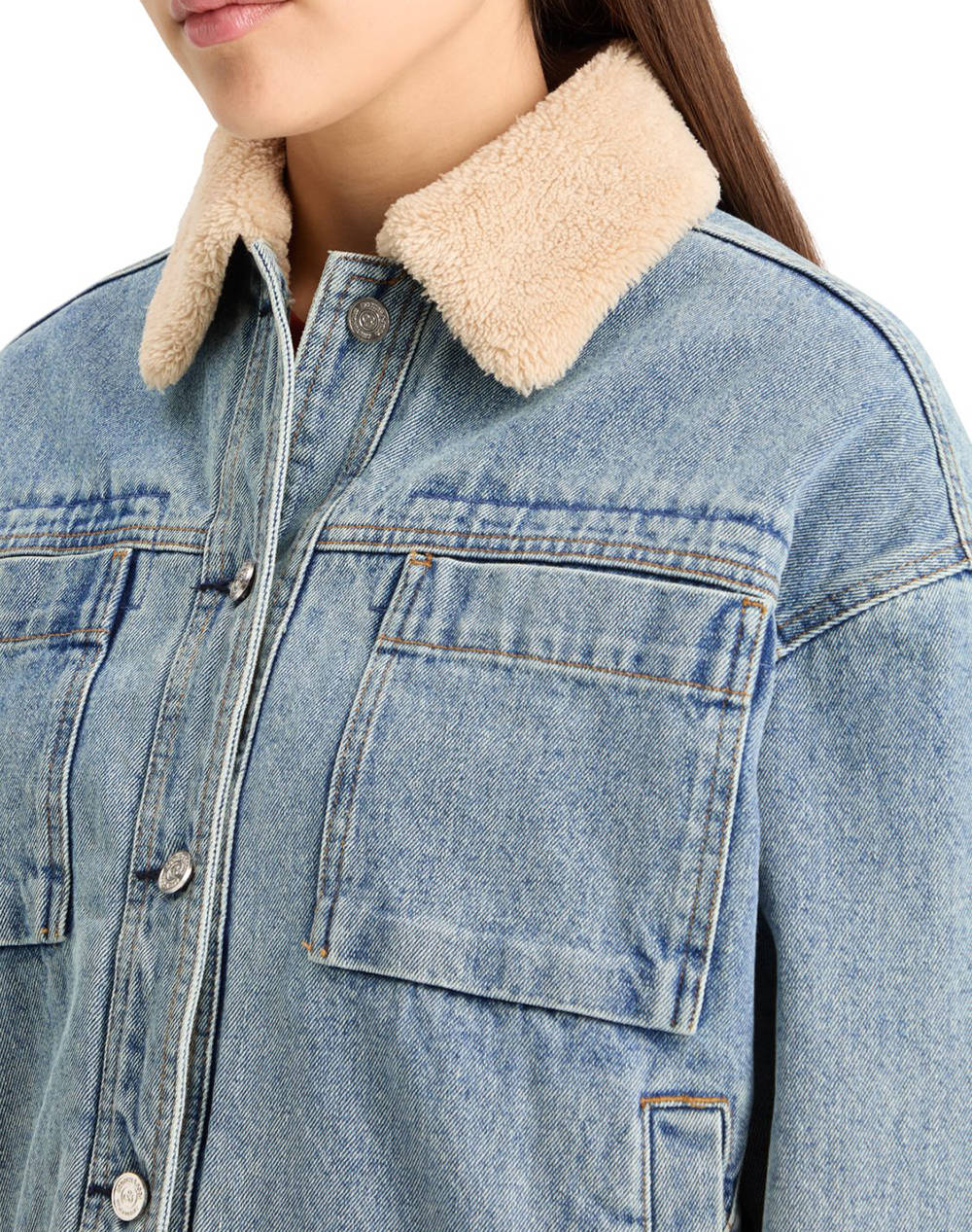 SCOTCH&SODA WASHED DENIM JACKET WITH SHERPA DETAILS