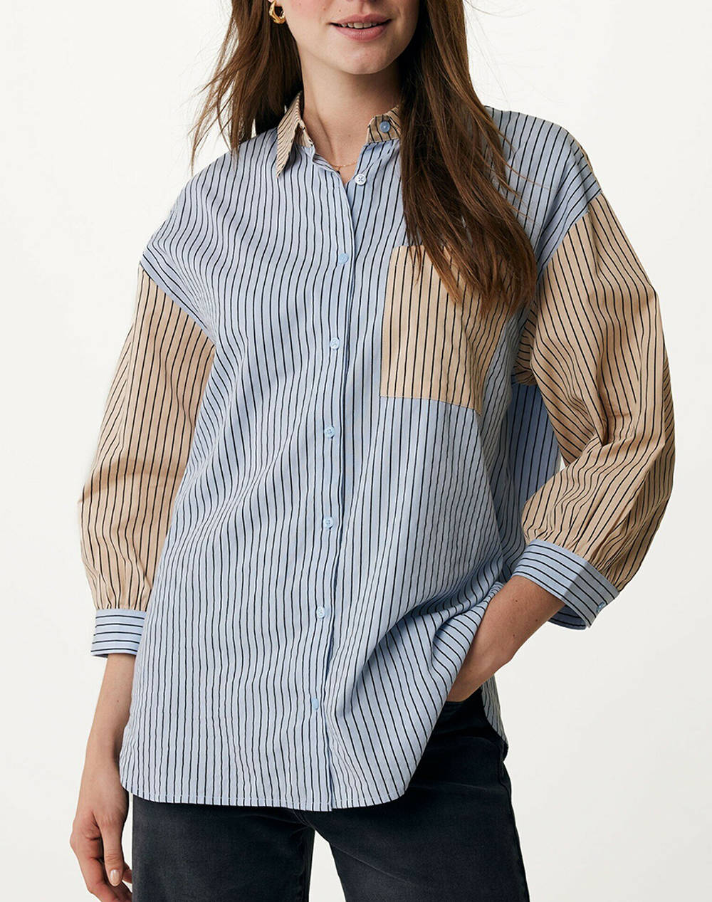 MEXX Pinstripe color block blouse