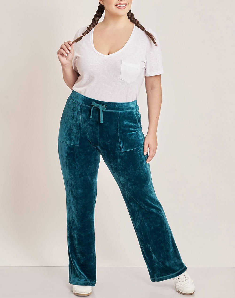 PARABITA Pantaloni sporty chic de catifea cu buzunare