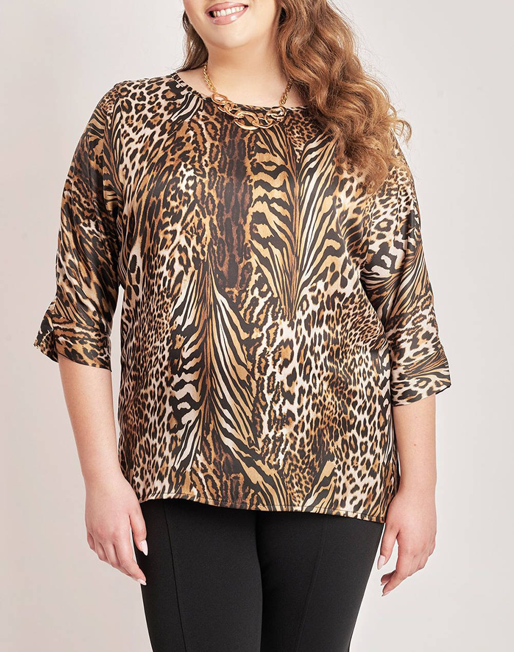 PARABITA Bluza imprimata animal print cu colier