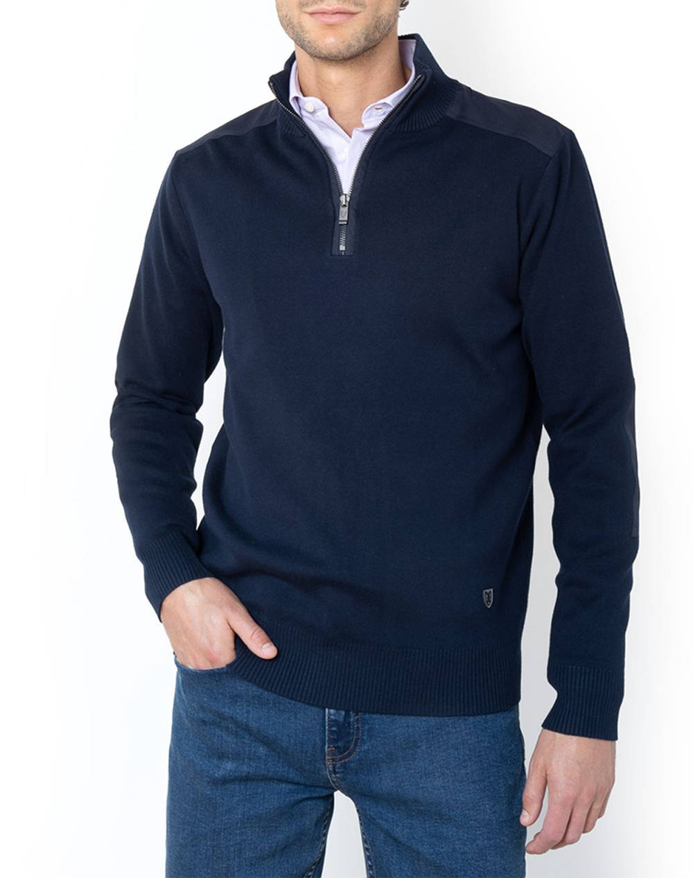 THE BOSTONIANS TRICOTAT DIN BUMBAC HALF-ZIP REGULAR FIT