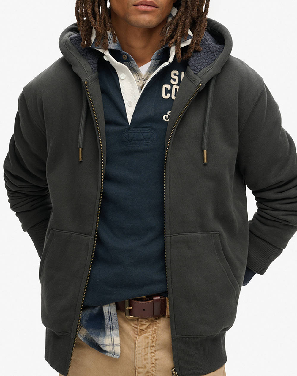 SUPERDRY D2 OVIN BORG LINED ZIPHOOD HANORAC DE BARBATI