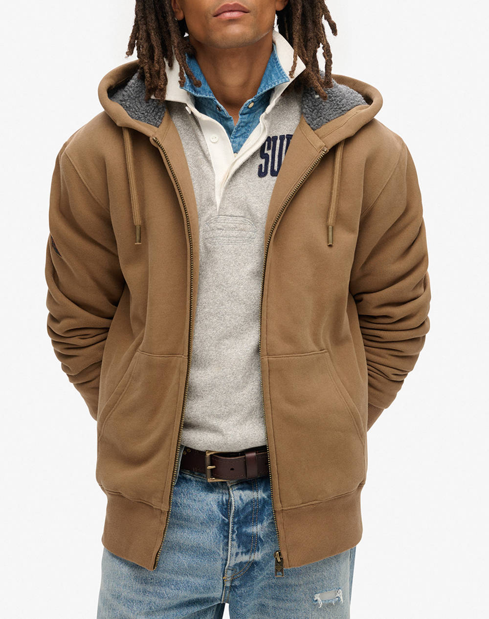 SUPERDRY D2 OVIN BORG LINED ZIPHOOD HANORAC DE BARBATI