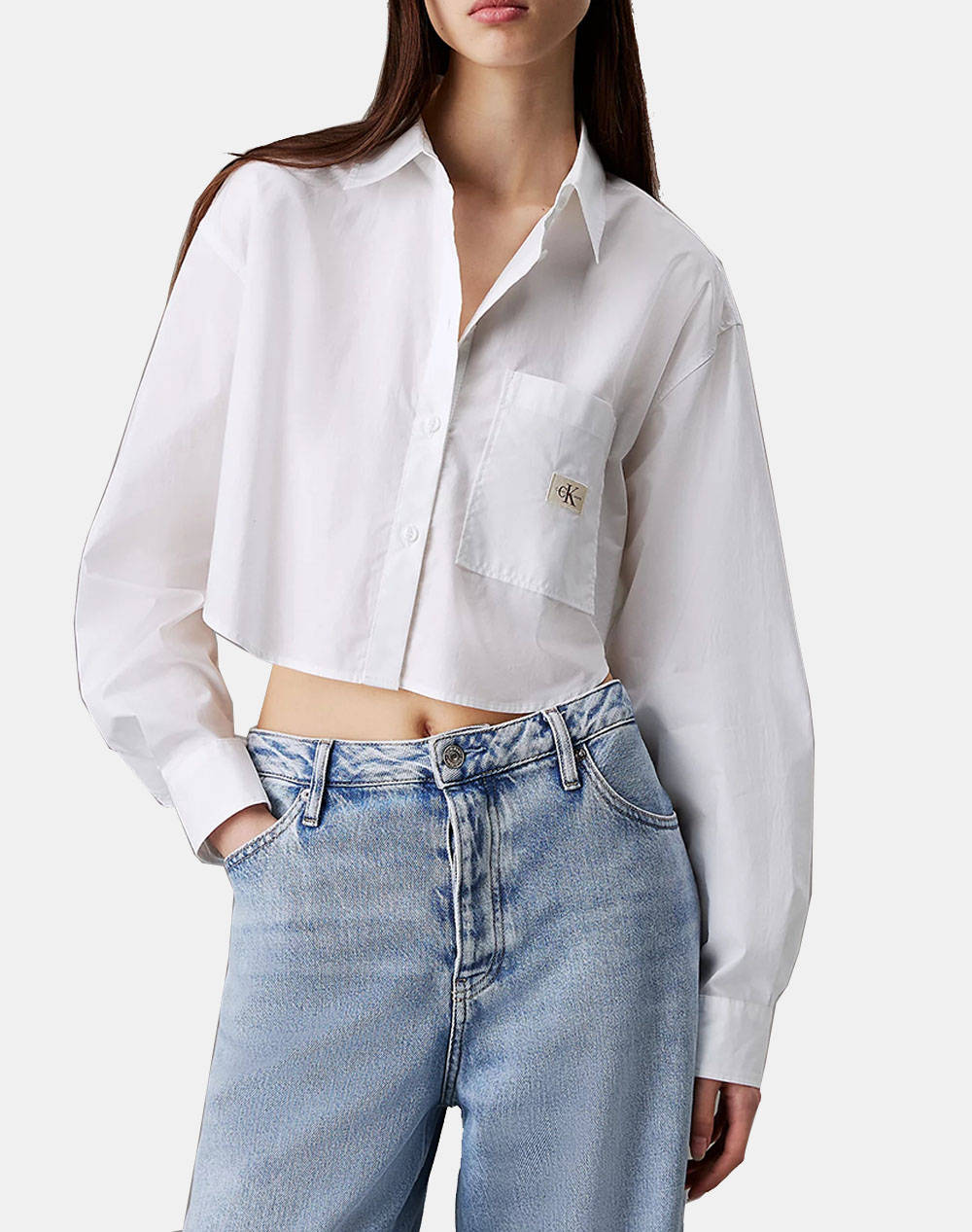 CALVIN KLEIN JEANS WOVEN LABEL CROPPED SHIRT