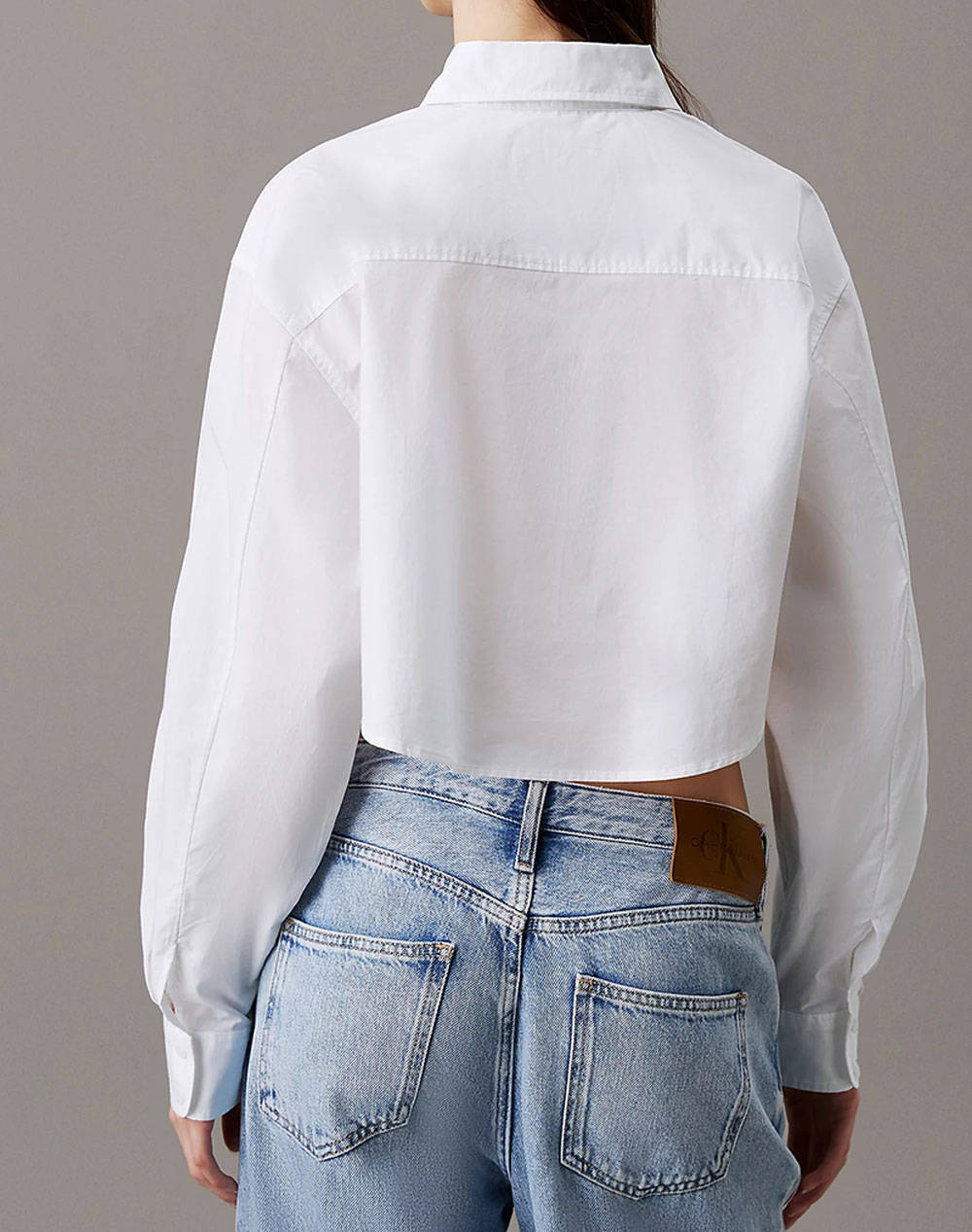 CALVIN KLEIN JEANS WOVEN LABEL CROPPED SHIRT