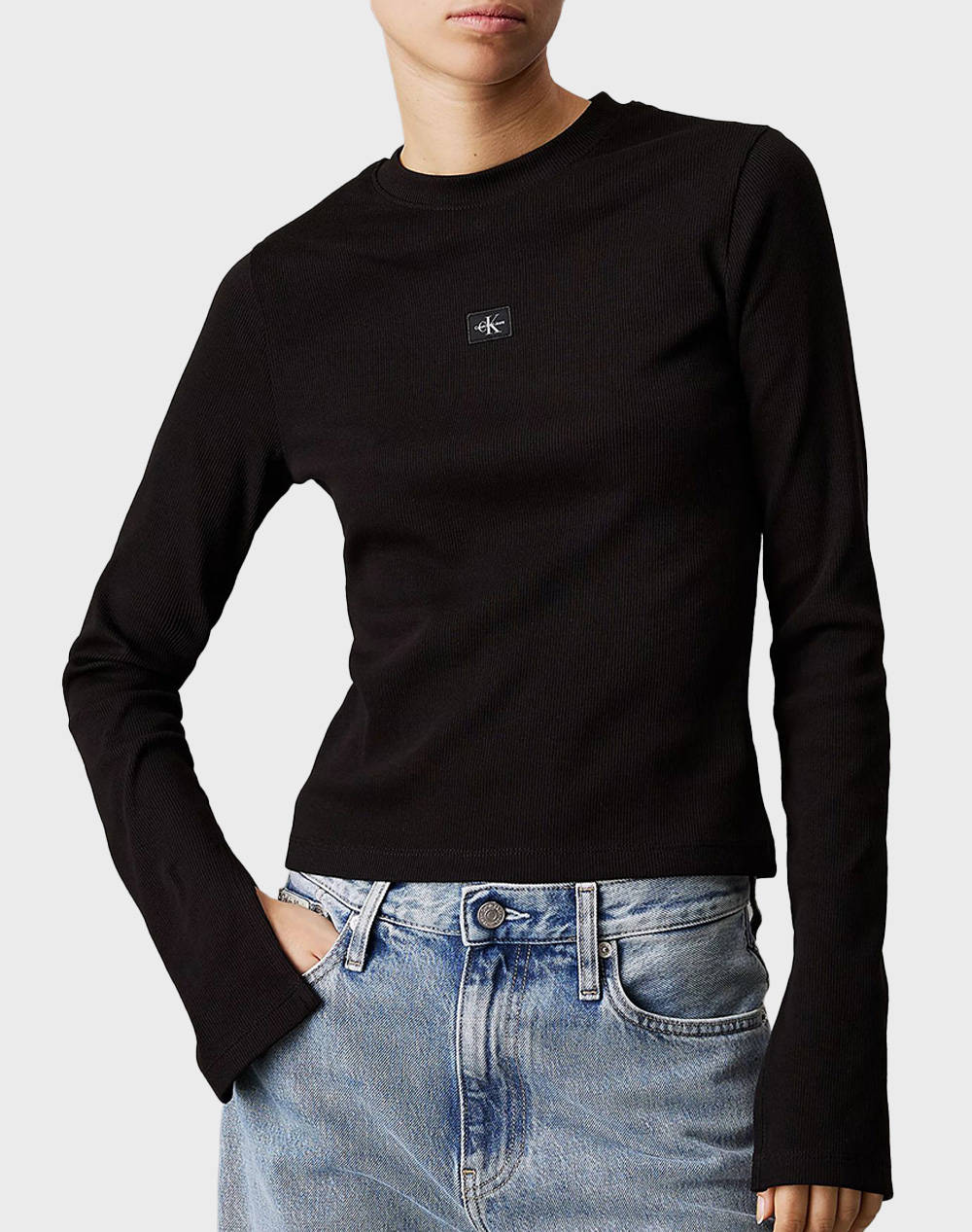 CALVIN KLEIN JEANS WOVEN LABEL RIB LS TOP