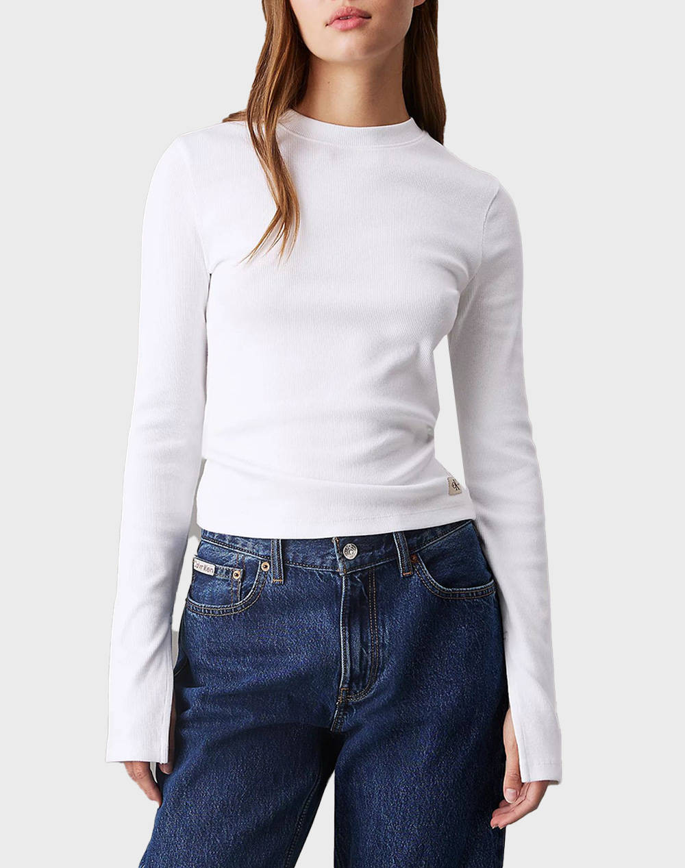 CALVIN KLEIN JEANS WOVEN LABEL RIB LS TOP