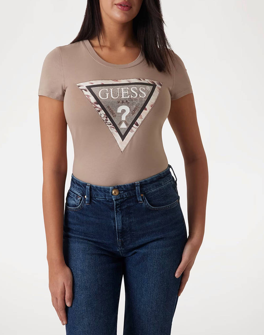 GUESS SS CN CHEETA LOGO TRIANGLE TEE BLUZA DE DAMA