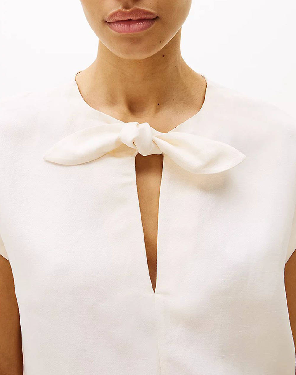 TOMMY HILFIGER LINEN VIS KNOT TIE S/S BLOUSE