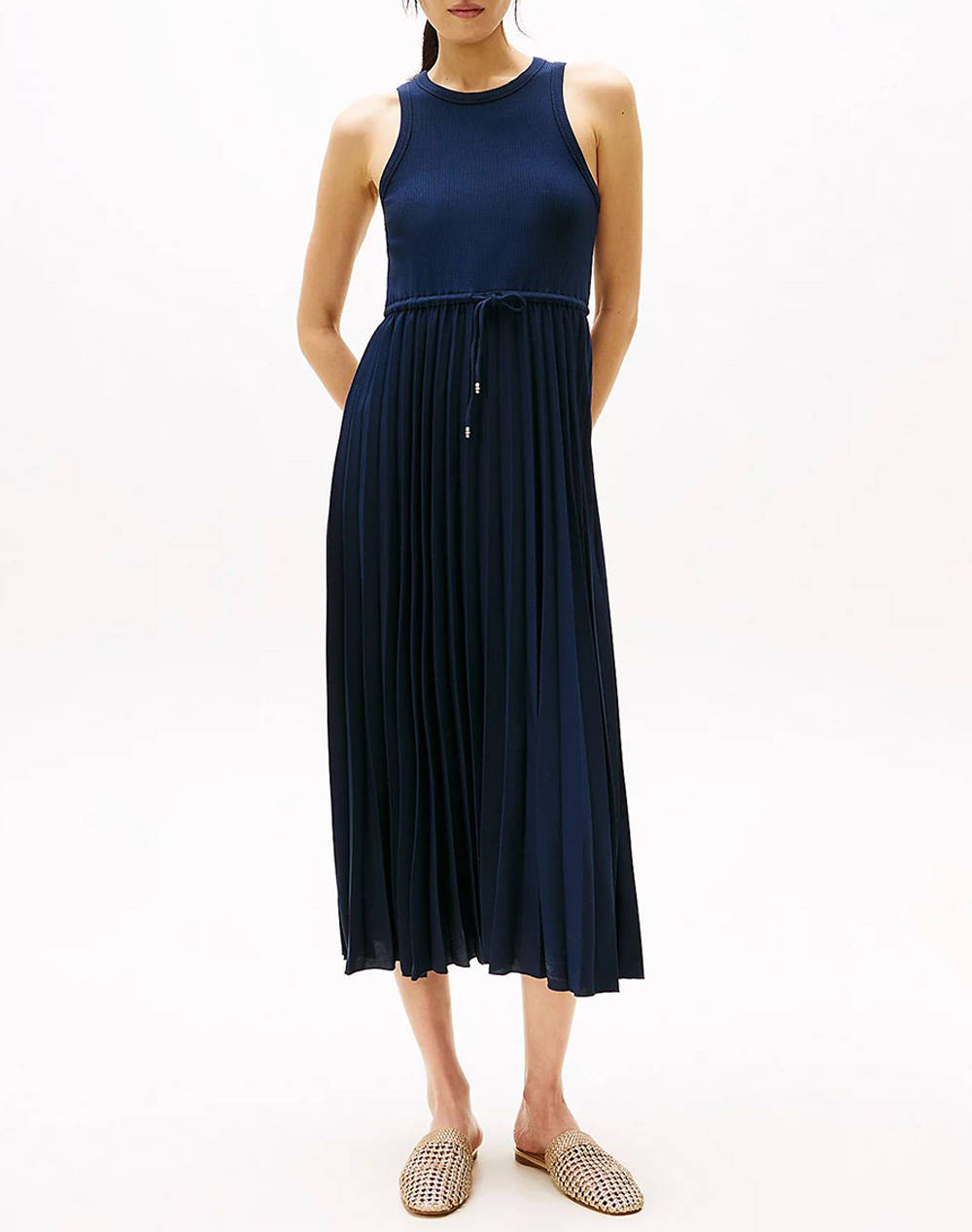 TOMMY HILFIGER RIB TANK PLEATED DRESS MIDI NS