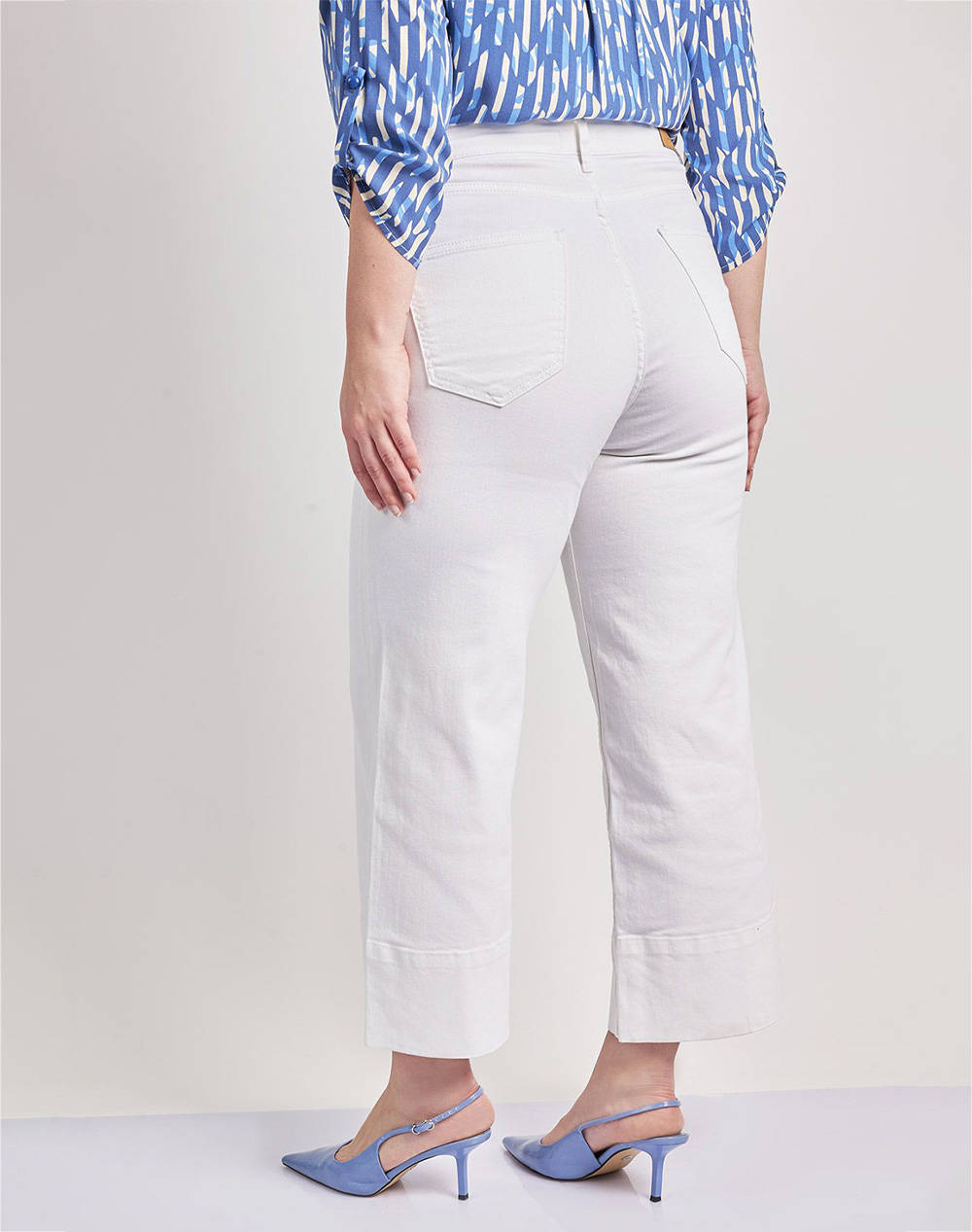 PARABITA Pantaloni cropped denim alb cu cusaturi