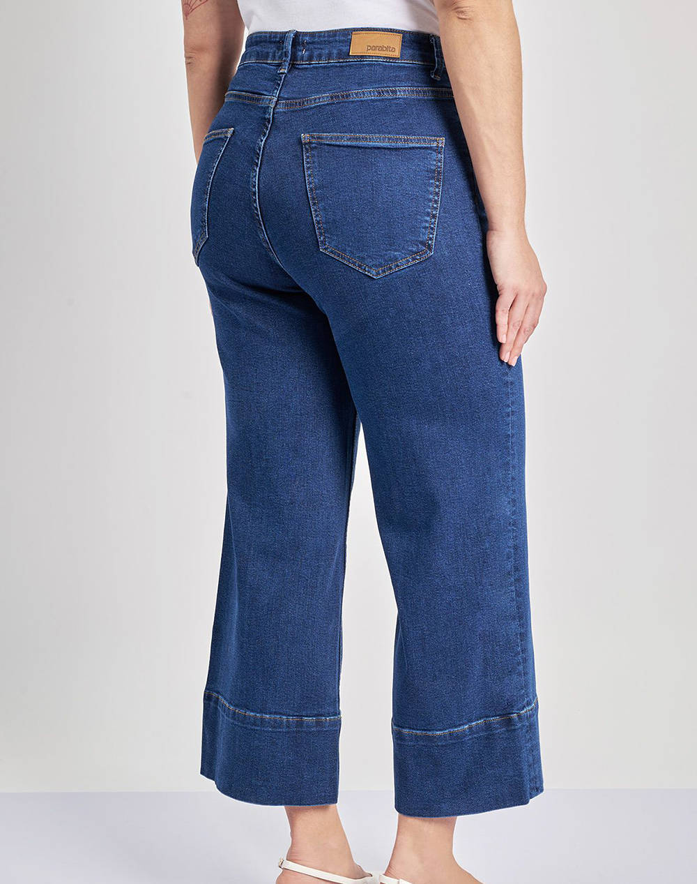 PARABITA Pantaloni Jean cropped cu cusaturi wide leg