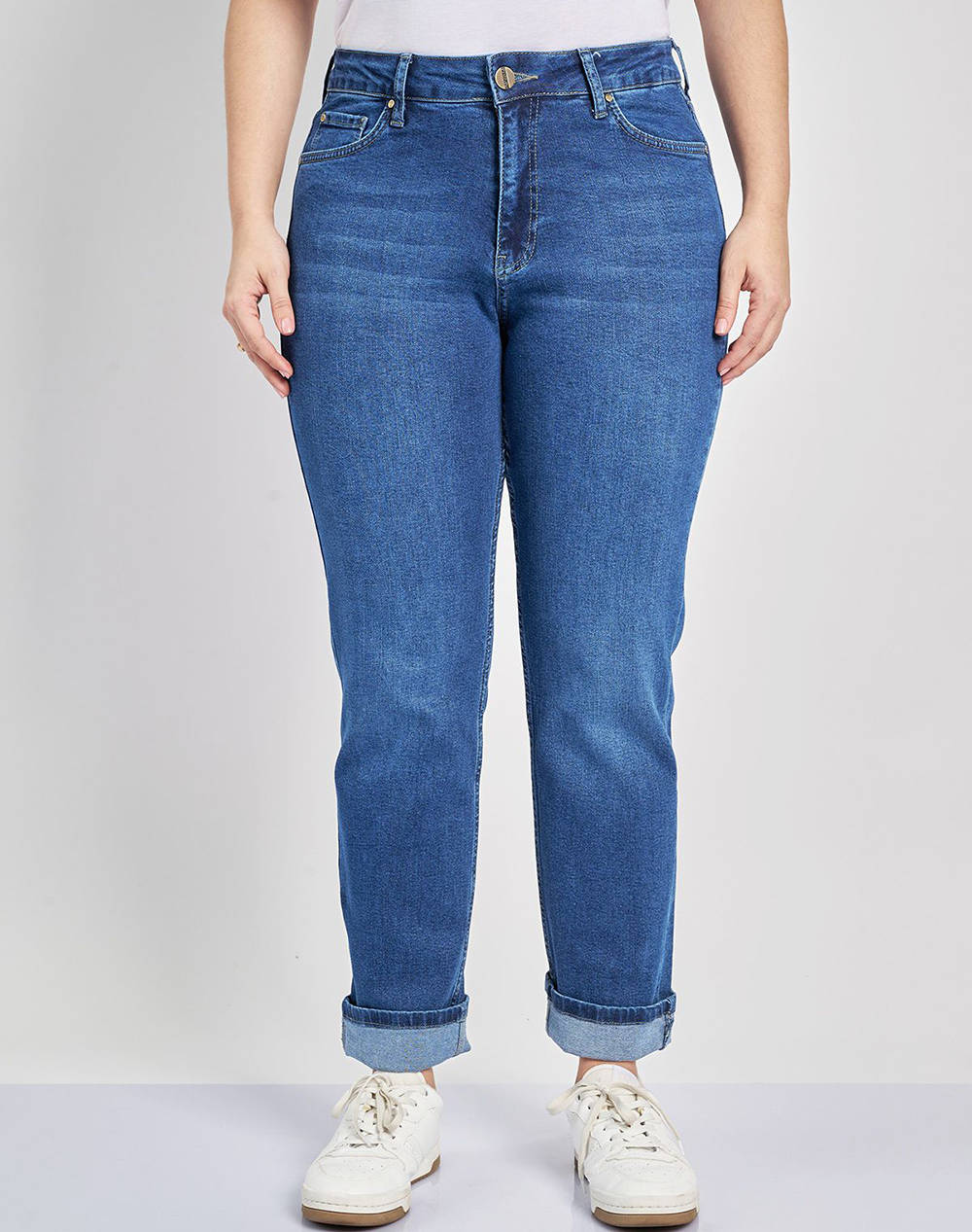 PARABITA Pantaloni jean girlfriend cu rever