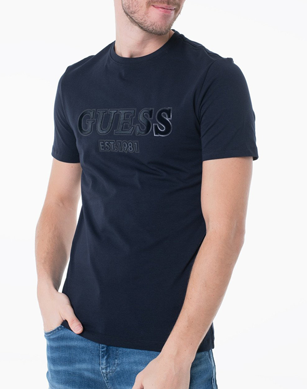 GUESS SS CN SPRAYED FLOCK LOGO TEE BLUZA DE BARBATI