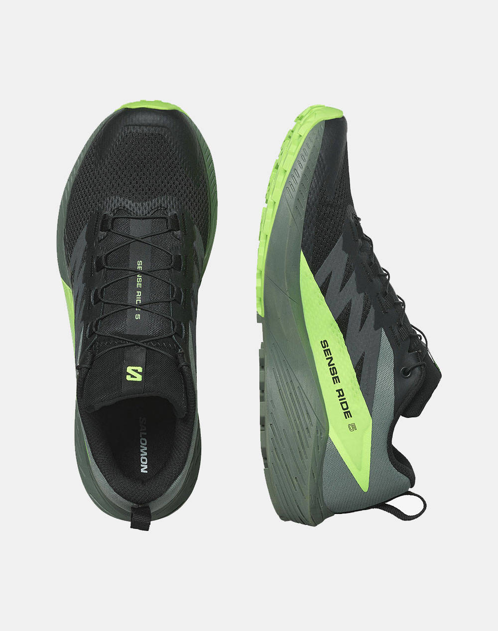 SALOMON TRAIL RUNNING - SENSE SENSE RIDE 5 BLACK / LAUREL WREATH / GREEN GECKO INCALTAMINTE DE BARBATI