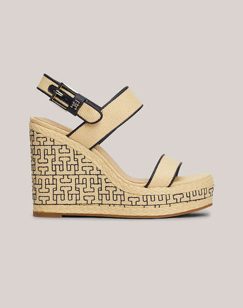 TOMMY HILFIGER PLATFORM TH MONO RAFIA WEDGE