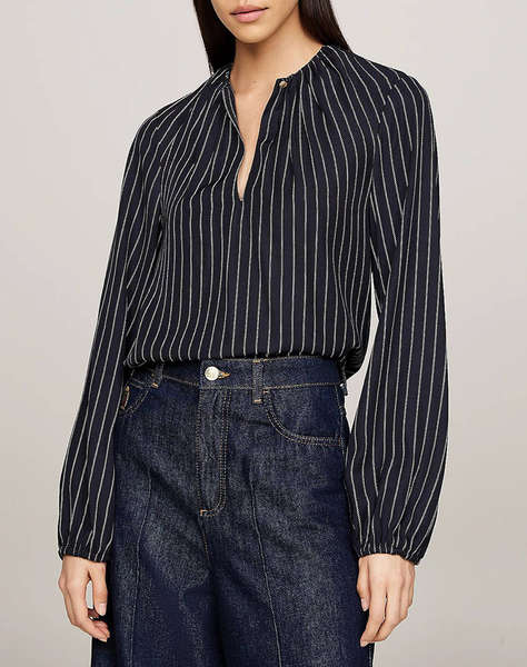 TOMMY HILFIGER ROPE STRIPE VIS GATHERED BLOUSE