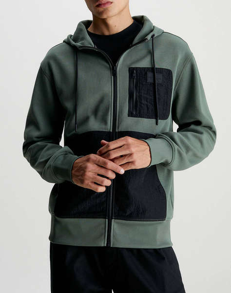 CALVIN KLEIN MIX MEDIA ZIP THROUGH HOODIE