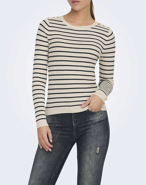 ONLY ONLMILA LS STRIPE BUTTON O-NECK CC KNT