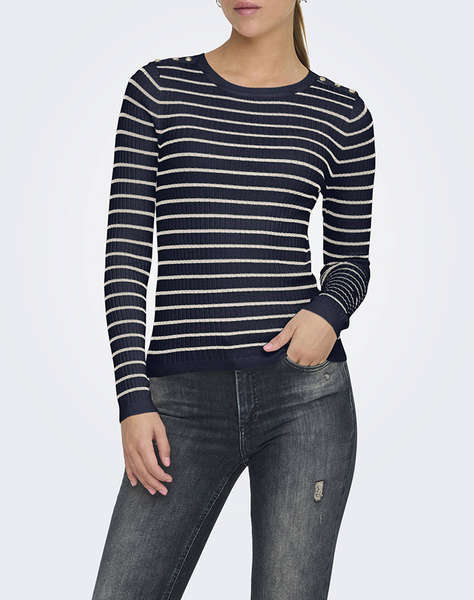 ONLY ONLMILA LS STRIPE BUTTON O-NECK CC KNT