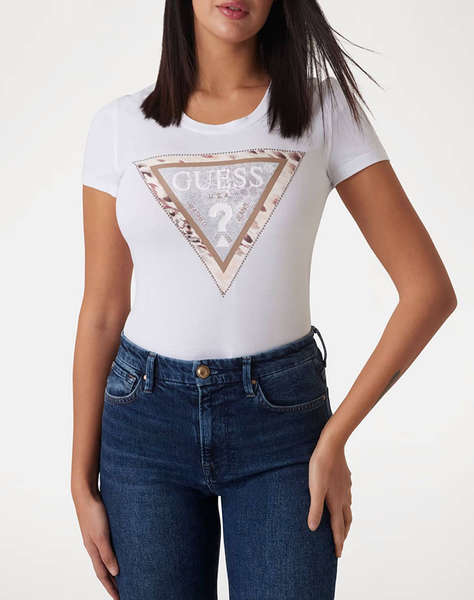 GUESS SS CN CHEETA LOGO TRIANGLE TEE BLUZA DE DAMA