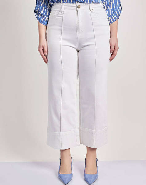 PARABITA Pantaloni cropped denim alb cu cusaturi