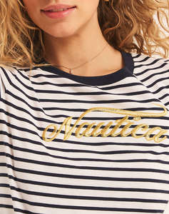 NAUTICA BLUZA T-SHIRT KM HERITAGE LOGO STRIPES DP/EMBRD SUSTAINBL