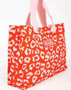 SUN OF A BEACH Red Leopard | Tote Beach Bag (Dimensiuni: 53 x 36 x 11 cm.)