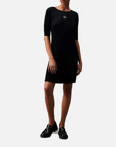 CALVIN KLEIN WOVEN LABEL SS SWEATER DRESS