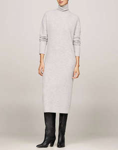 TOMMY HILFIGER WOOL CASH ROLL-NK LONG DRESS