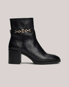 TOMMY HILFIGER TH CHAIN LEATHER MID HEEL BOOTIE