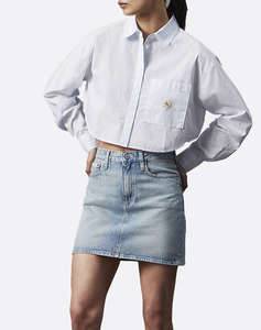 CALVIN KLEIN JEANS WOVEN LABEL CROPPED SHIRT