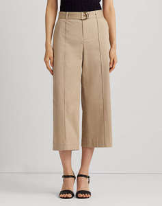 LAUREN RALPH LAUREN MICROSANDED TWILL-WIDELEG PANT W/BELT