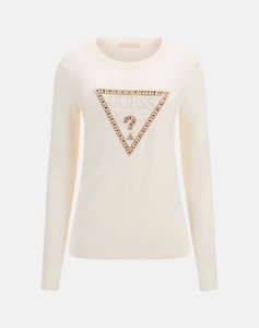 GUESS IVORY TRIANGLE LOGO RN LS SWTR TRICOTAT DE DAMA