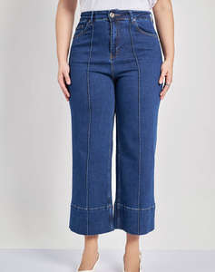 PARABITA Pantaloni Jean cropped cu cusaturi wide leg