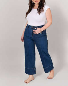 PARABITA Pantaloni Jean cropped cu cusaturi wide leg